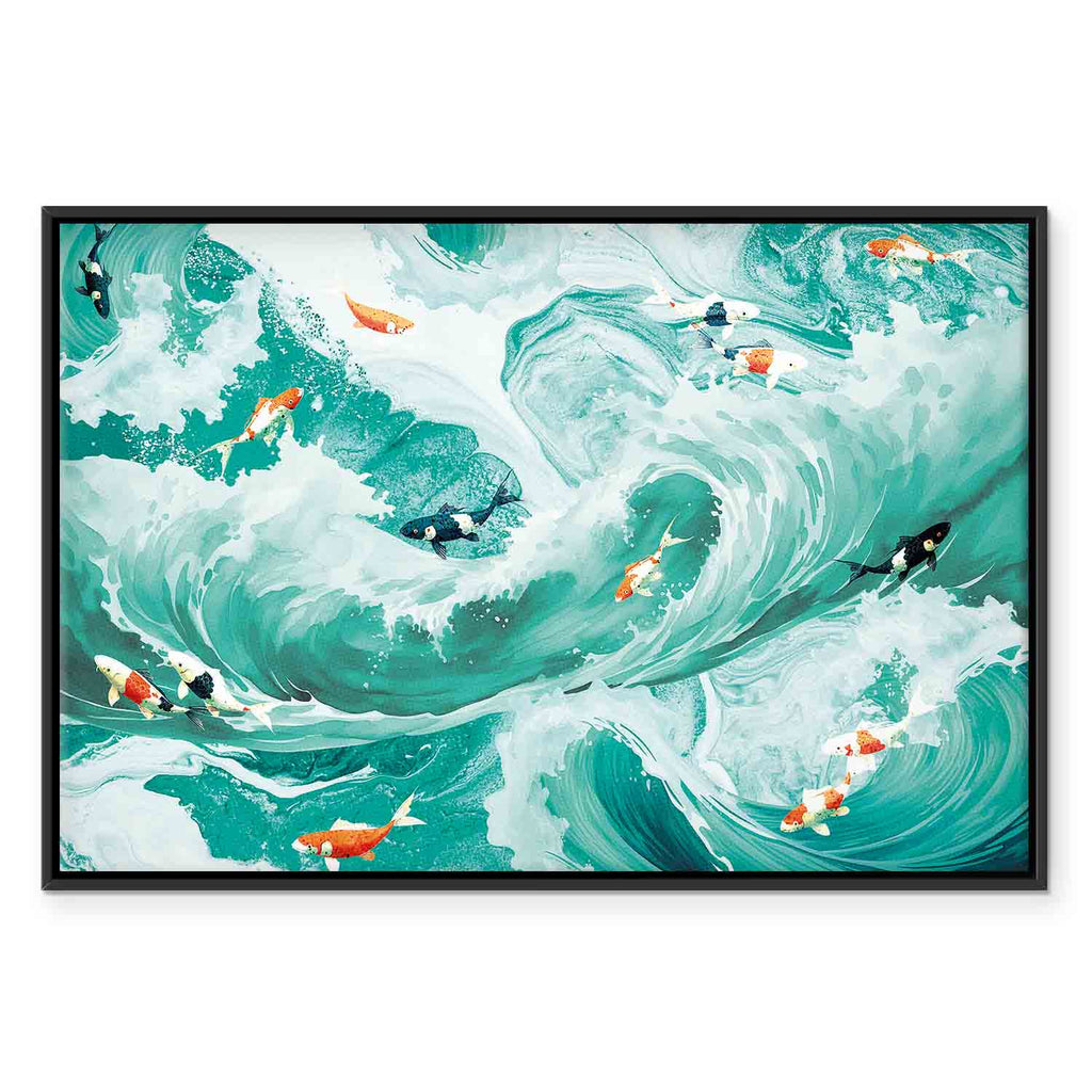 Japanese Fish and Waves Canvas Print