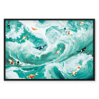 Japanese Fish and Waves Canvas Print