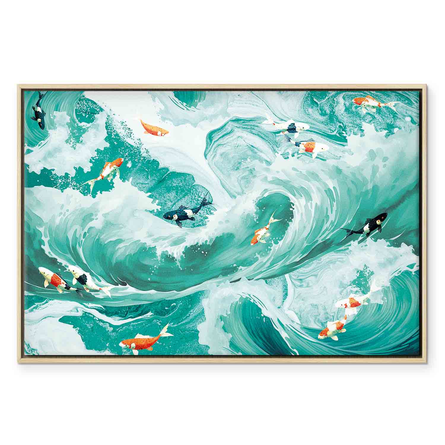 Japanese Fish and Waves Canvas Print
