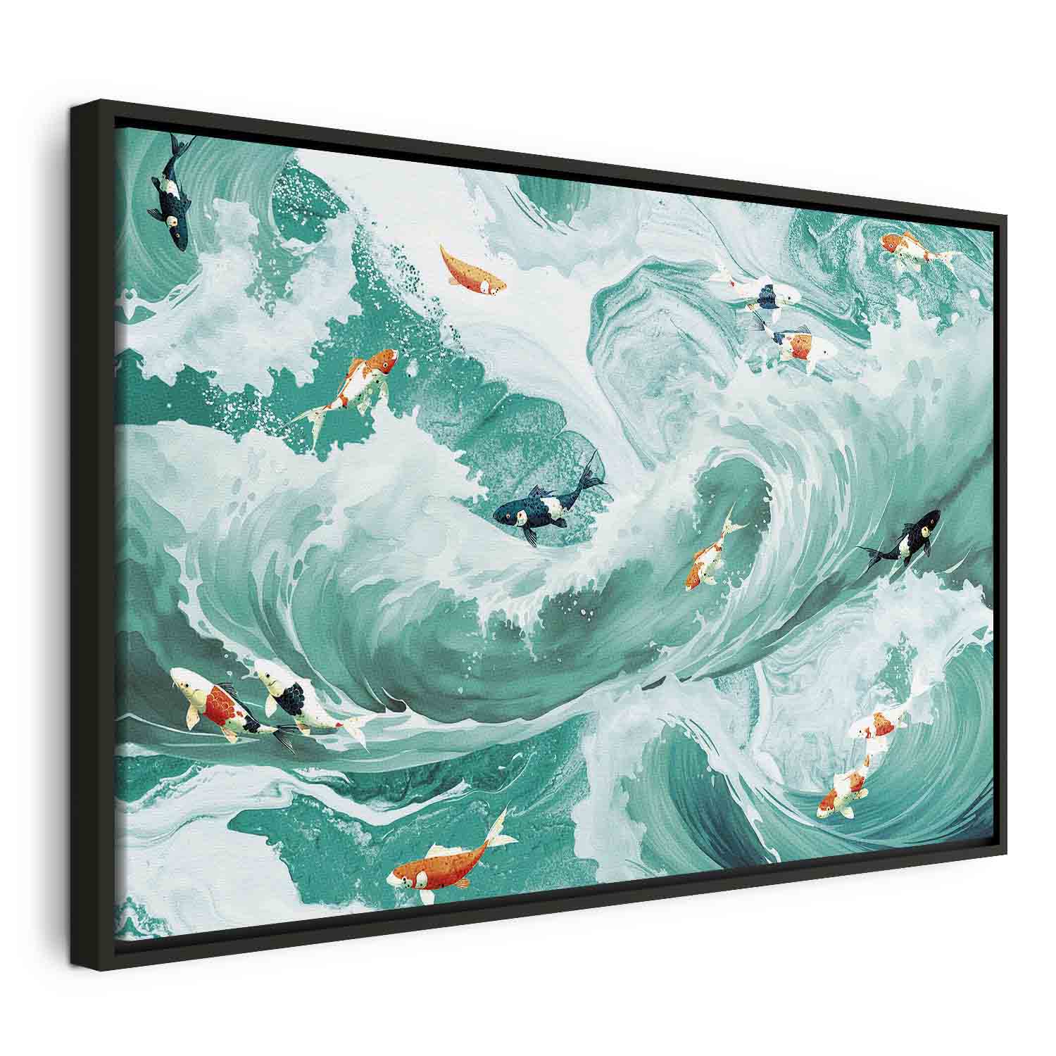 Japanese Fish and Waves Canvas Print