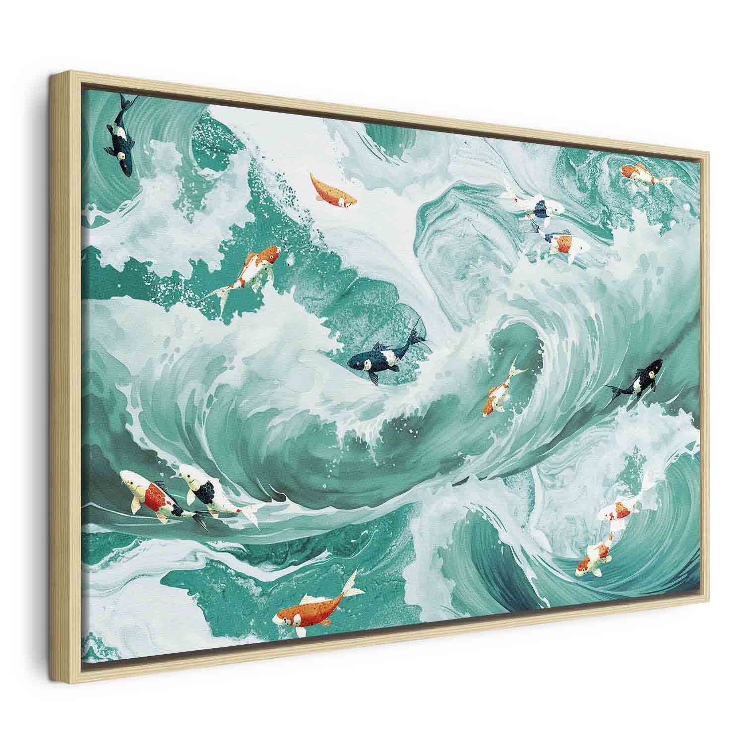 Japanese Fish and Waves Canvas Print