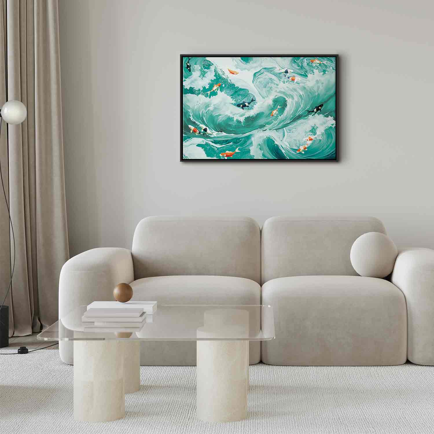 Japanese Fish and Waves Canvas Print