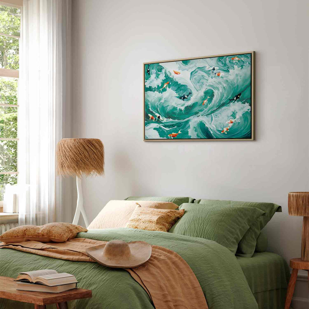 Japanese Fish and Waves Canvas Print