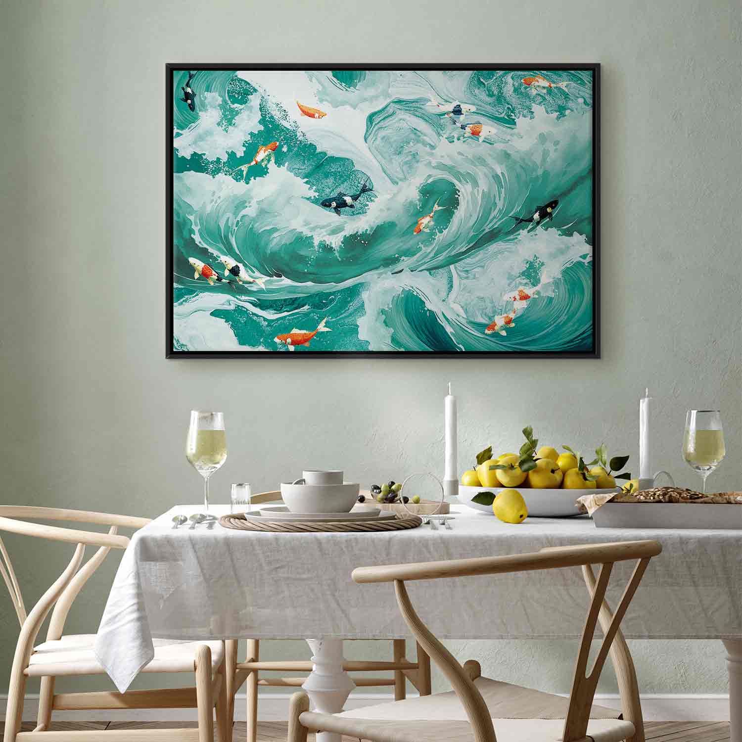 Japanese Fish and Waves Canvas Print