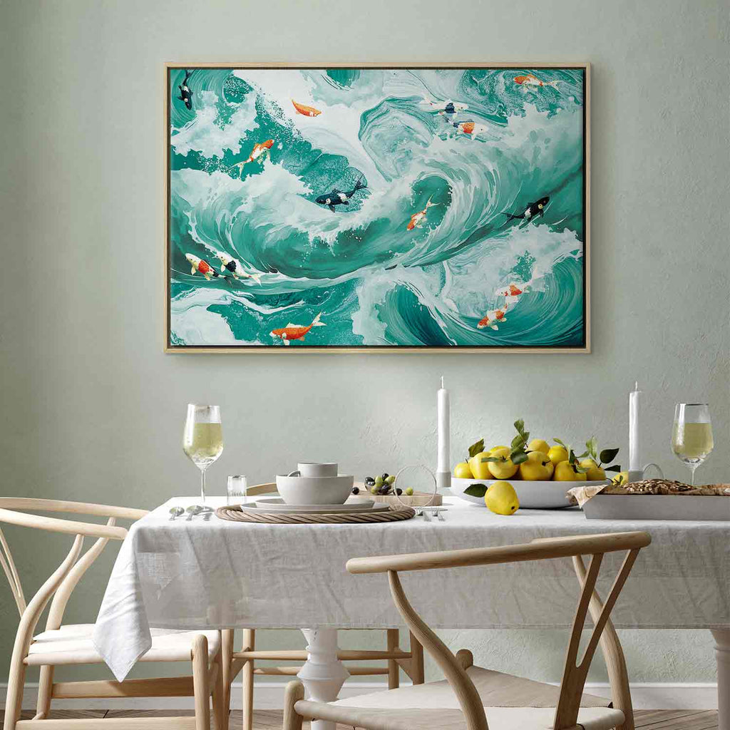 Japanese Fish and Waves Canvas Print