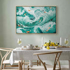 Japanese Fish and Waves Canvas Print