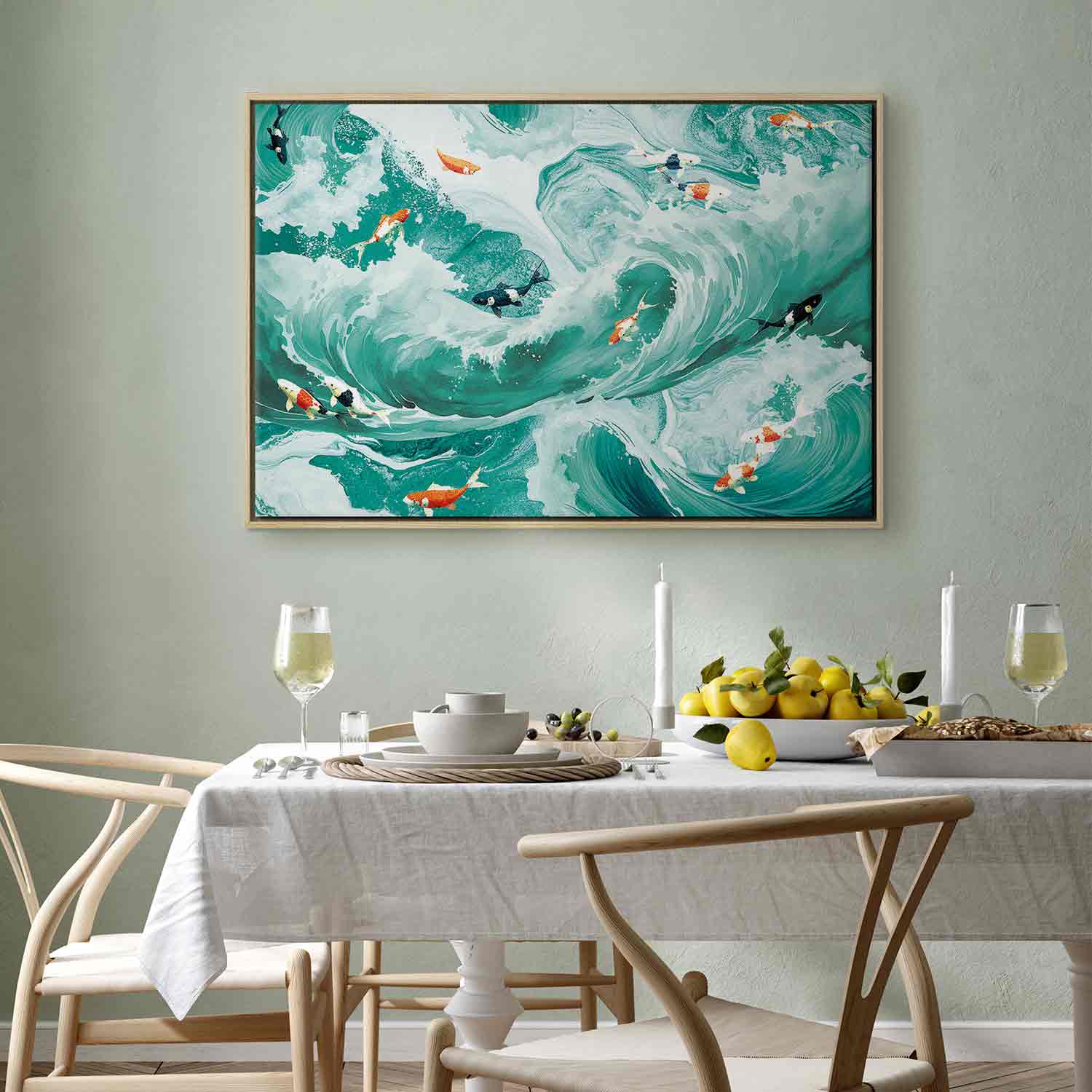 Japanese Fish and Waves Canvas Print