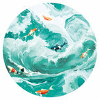 Japanese Fish and Waves Round Wall Mural