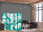 Room Divider with Koi Fish Among Waves in Turquoise and White