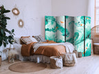 Room Divider with Koi Fish Among Waves in Turquoise and White