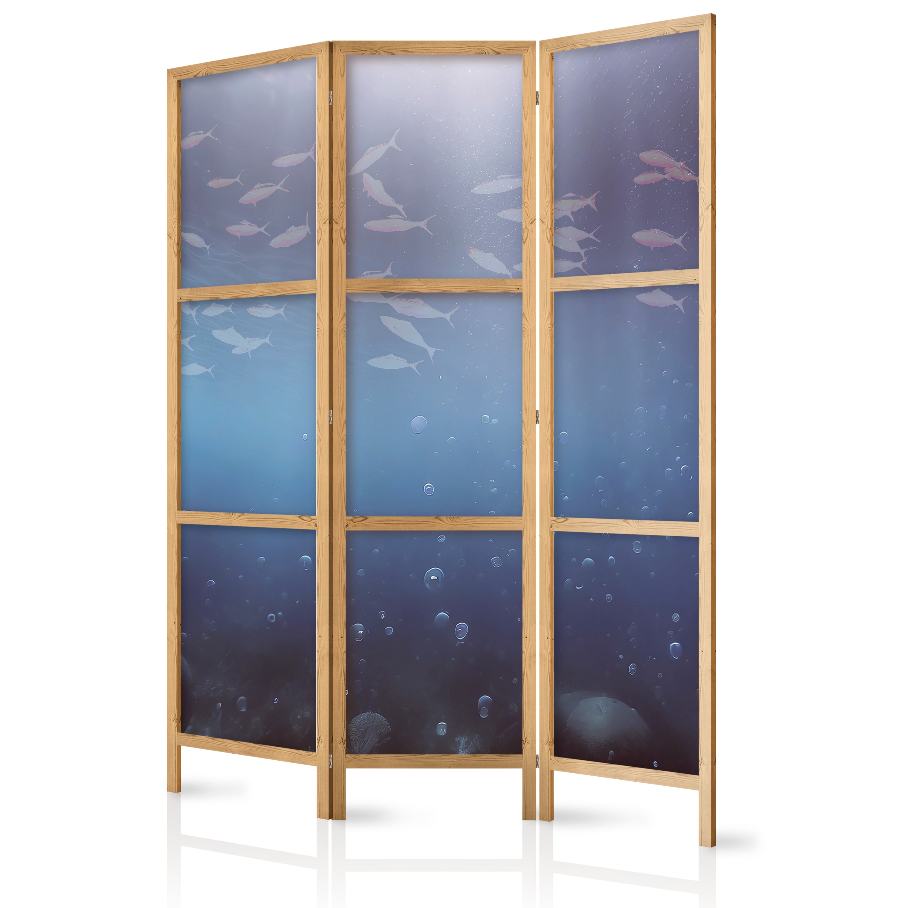 Japanese Room Divider - School of Tiny Fish motif - Ocean Depth