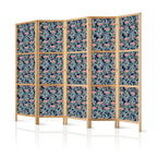 Japanischer Raumteiler - 5-teiliger Paravent mit farbenfrohen Koi auf marineblauem Wasser