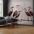 Ink Painted Herons Oriental Wall Mural