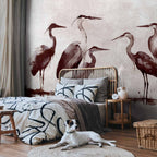 Ink Painted Herons Oriental Wall Mural