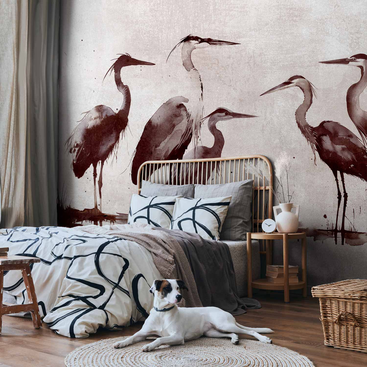 Ink Painted Herons Oriental Wall Mural
