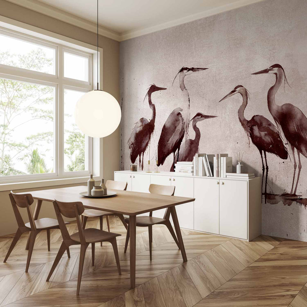 Ink Painted Herons Oriental Wall Mural