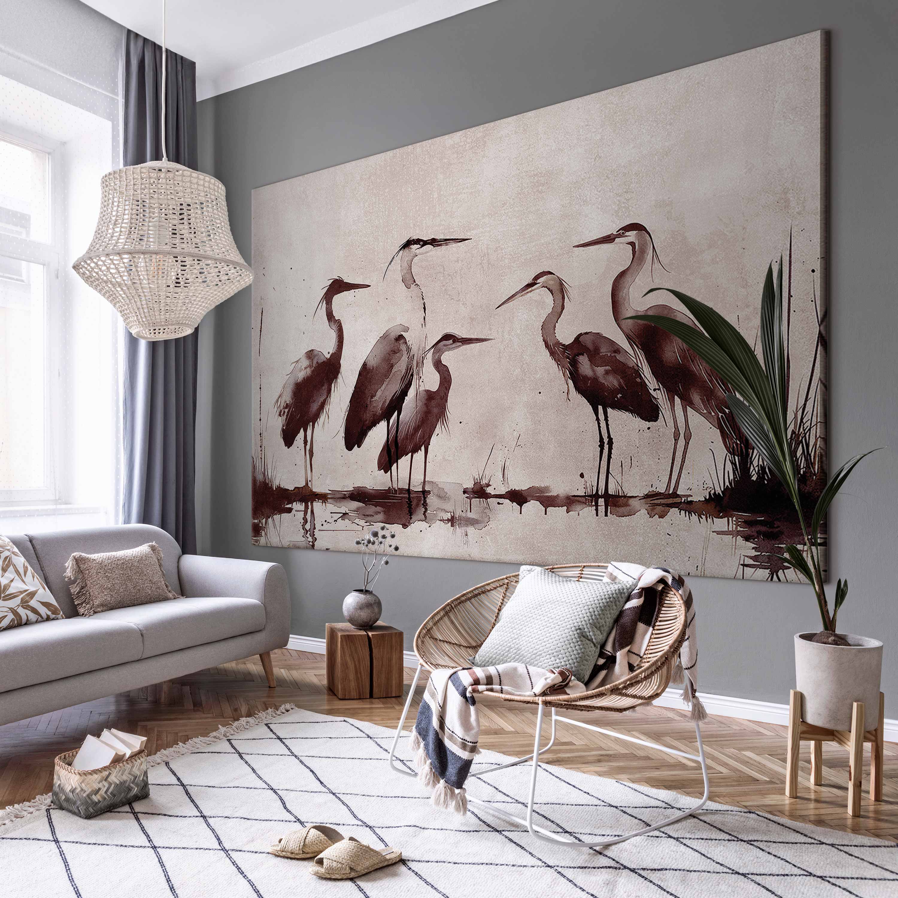 Ink Herons Oriental DIY Large Canvas Print