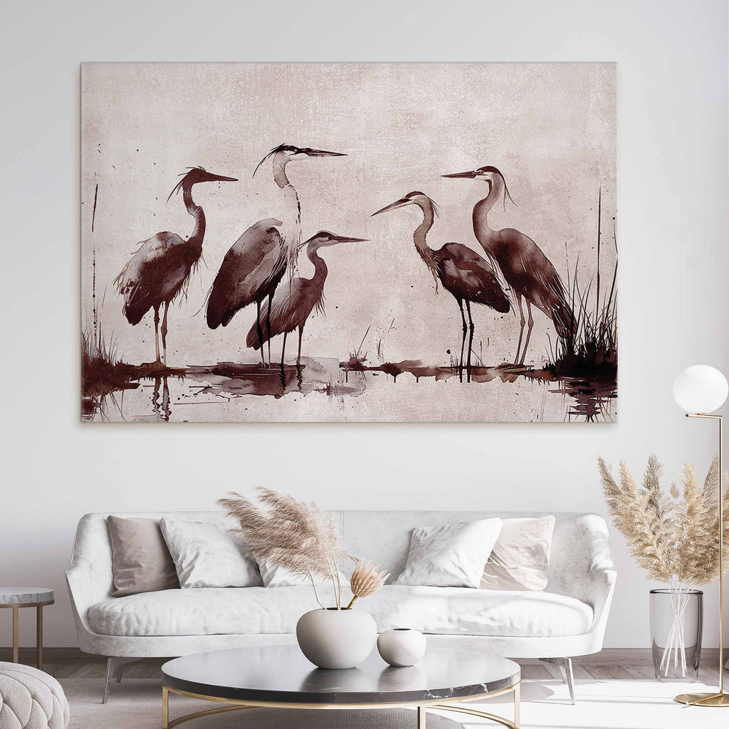 Ink Herons Oriental DIY Large Canvas Print