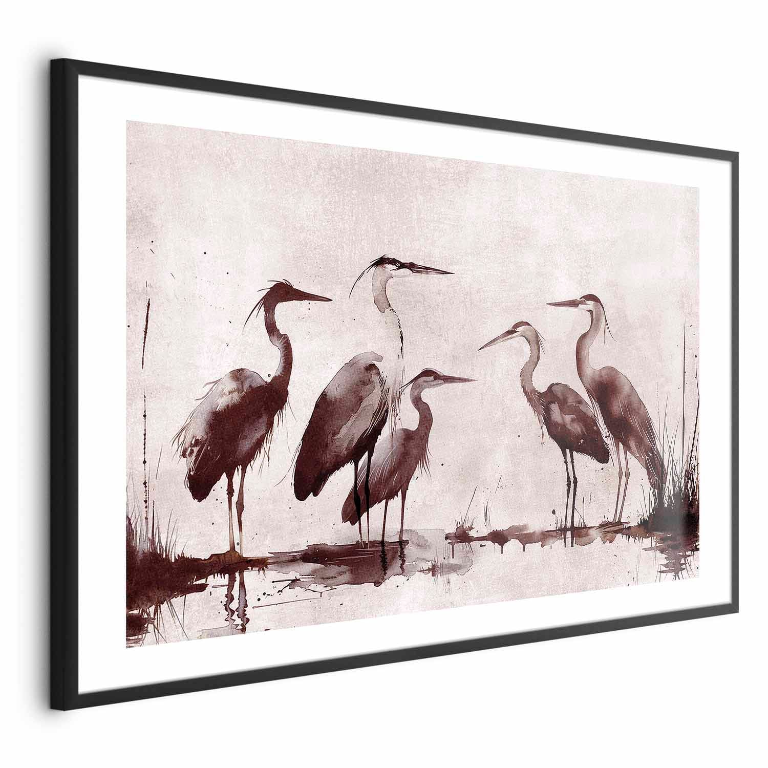 Ink Painted Herons Oriental Poster