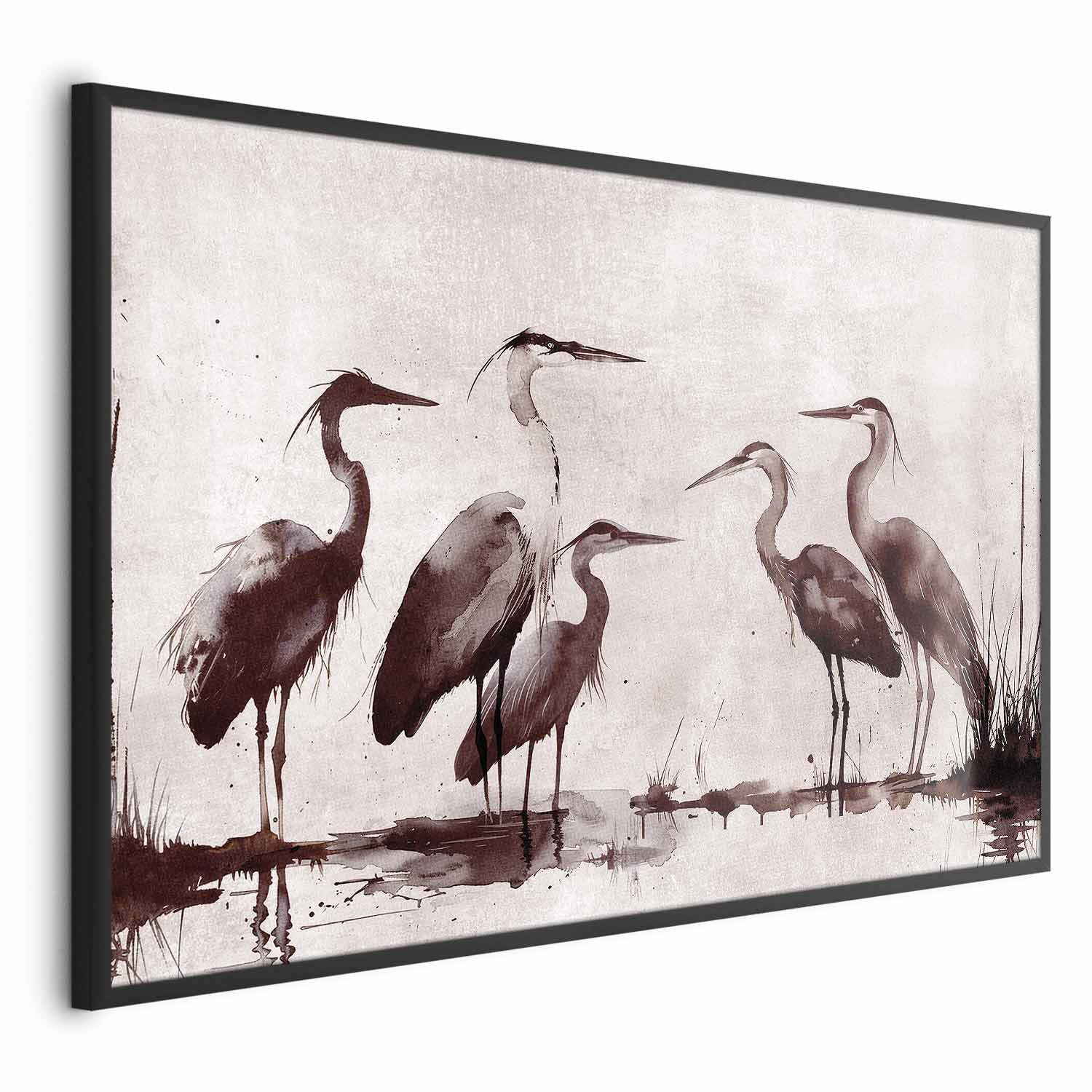 Ink Painted Herons Oriental Poster