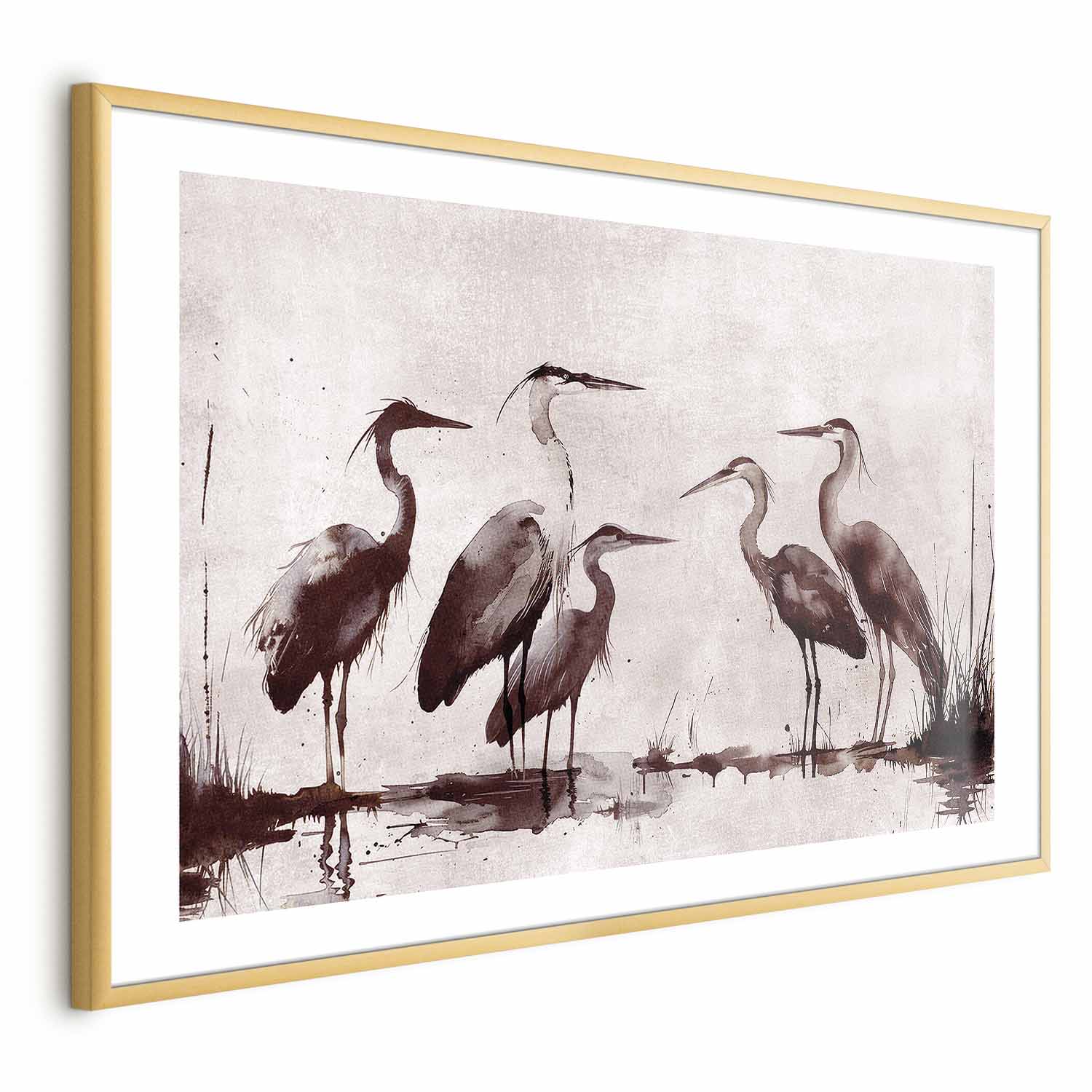 Ink Painted Herons Oriental Poster