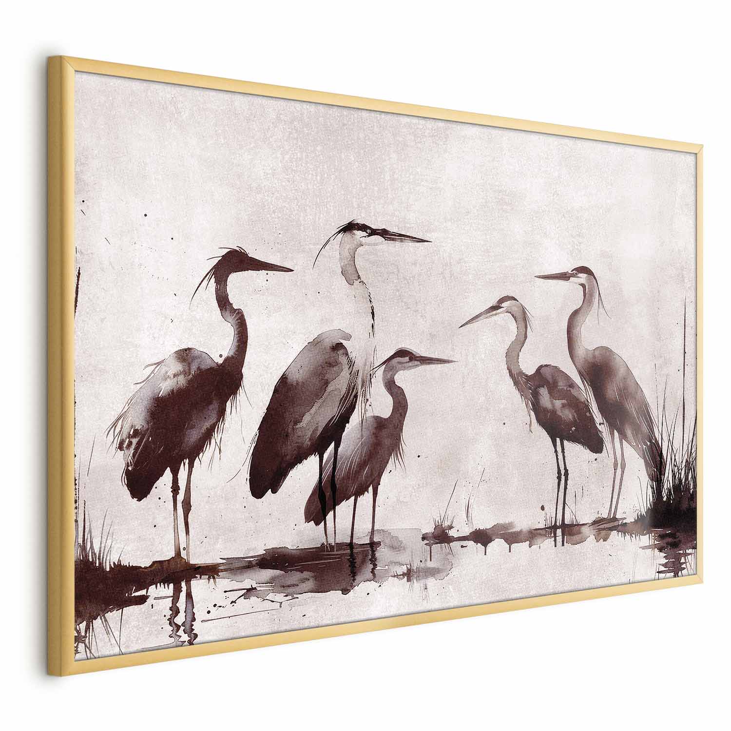 Ink Painted Herons Oriental Poster
