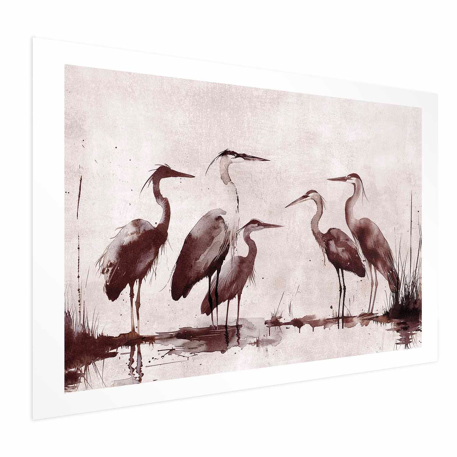 Ink Painted Herons Oriental Poster