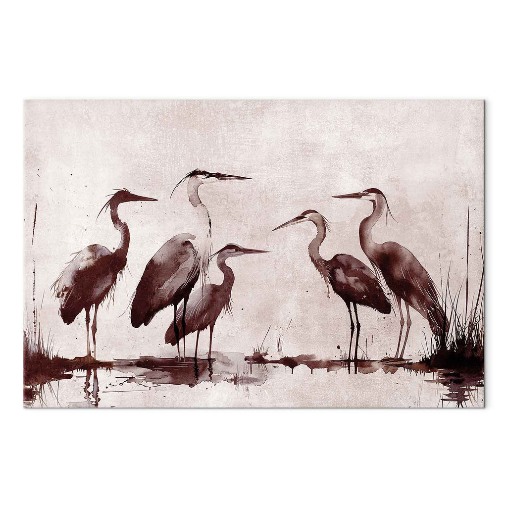 Ink Painted Herons Oriental Canvas Print
