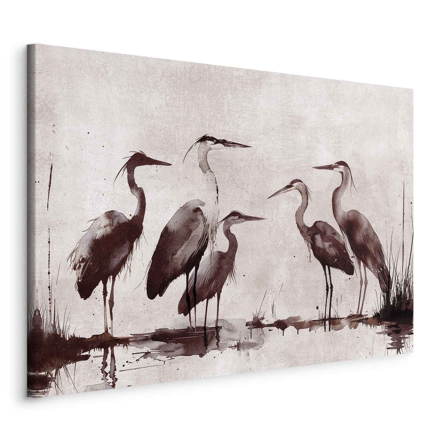 Ink Painted Herons Oriental Canvas Print