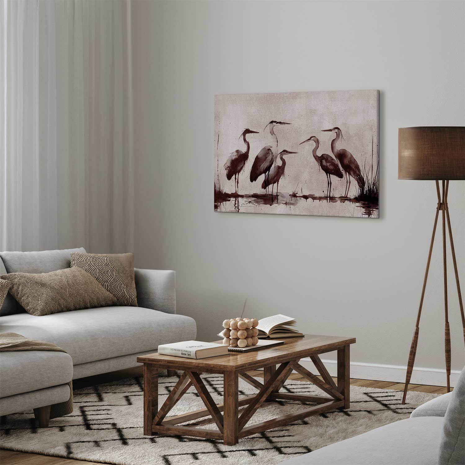 Ink Painted Herons Oriental Canvas Print