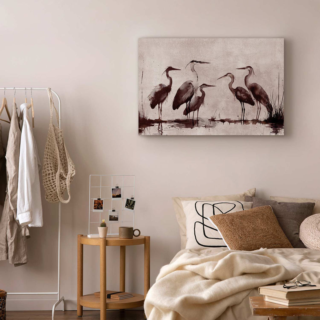 Ink Painted Herons Oriental Canvas Print
