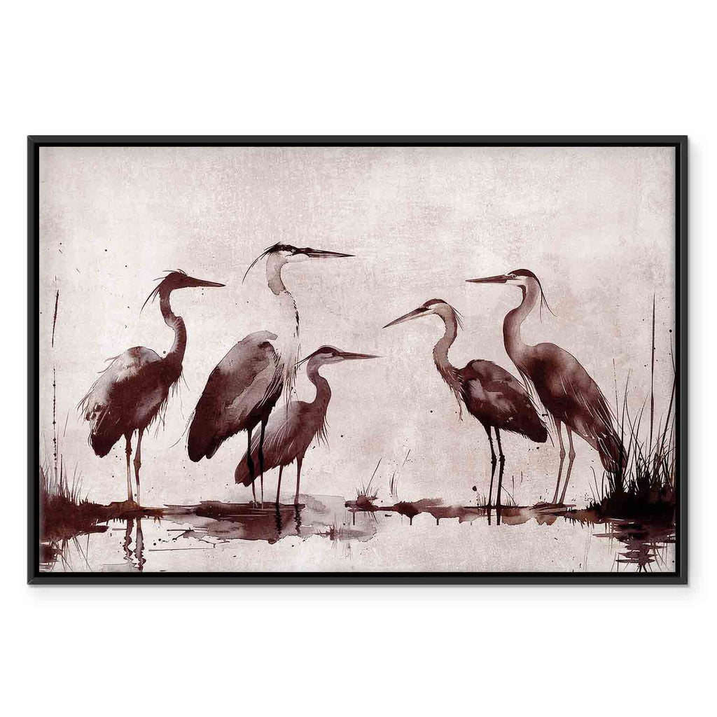 Ink Painted Herons Oriental Canvas Print