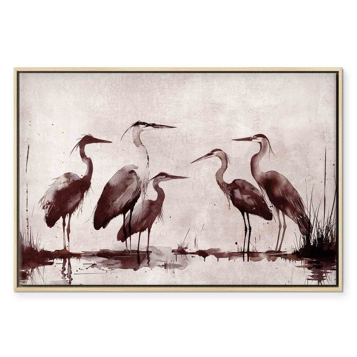 Ink Painted Herons Oriental Canvas Print