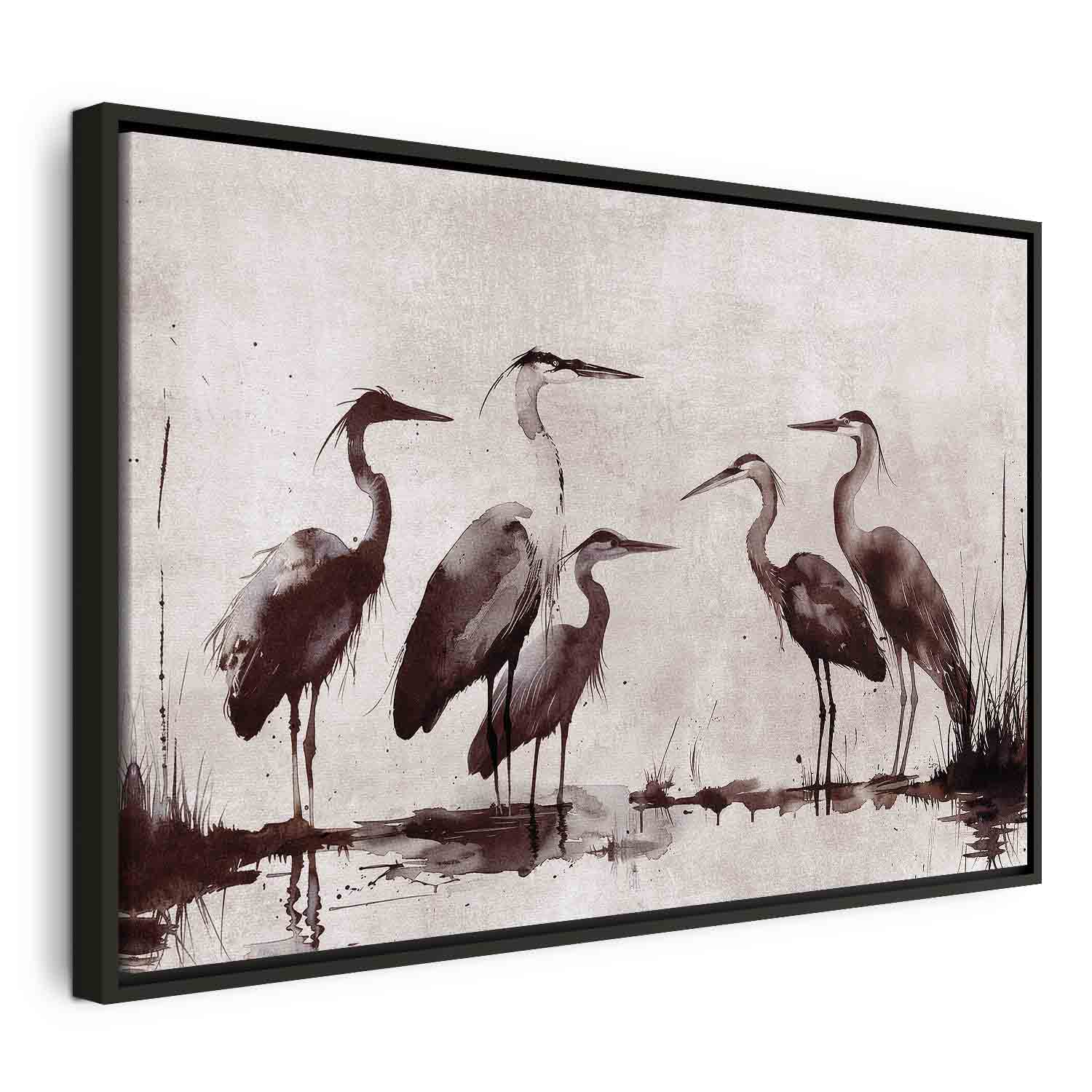 Ink Painted Herons Oriental Canvas Print