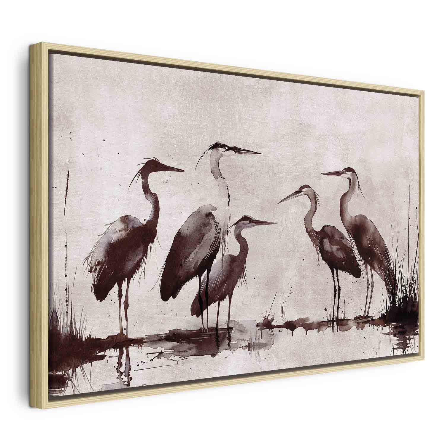 Ink Painted Herons Oriental Canvas Print