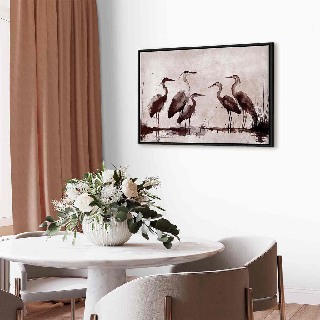 Ink Painted Herons Oriental Canvas Print