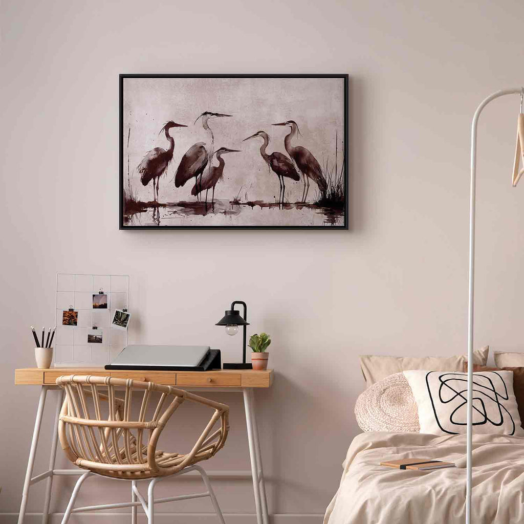 Ink Painted Herons Oriental Canvas Print