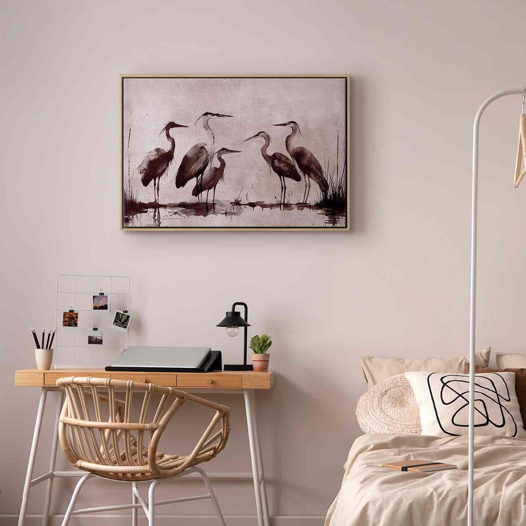 Ink Painted Herons Oriental Canvas Print