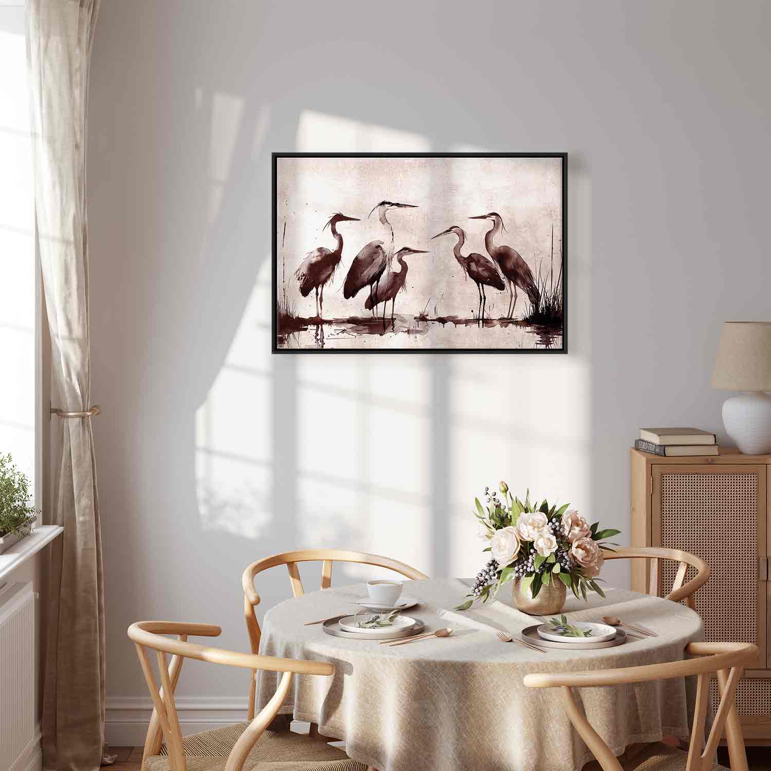 Ink Painted Herons Oriental Canvas Print