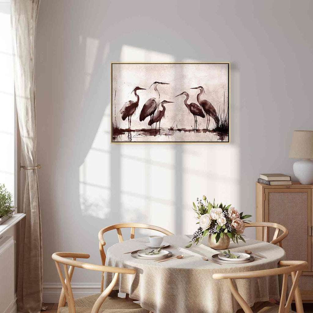 Ink Painted Herons Oriental Canvas Print