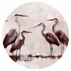 Ink Painted Herons Oriental Round Wall Mural