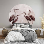 Ink Painted Herons Oriental Round Wall Mural