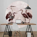 Ink Painted Herons Oriental Round Wall Mural