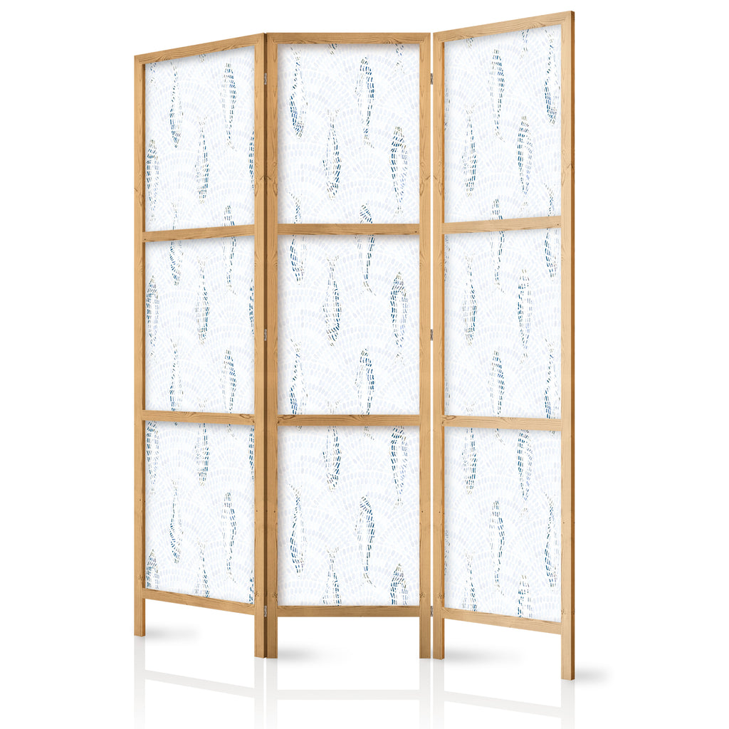 Japanese Room Divider - Delicate Blue Fish Mosaic (3-panel)