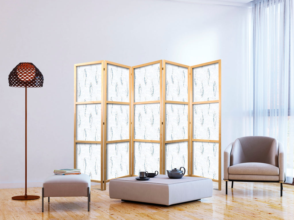 Japanese Room Divider Delicate Blue Fish Mosaic 5-Panel