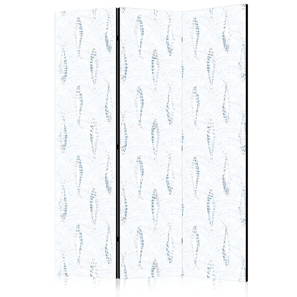 Room Divider - Delicate Blue Fish - Mosaic Fish in Subtle Blue Color Shades with an Arched Pattern in the Background