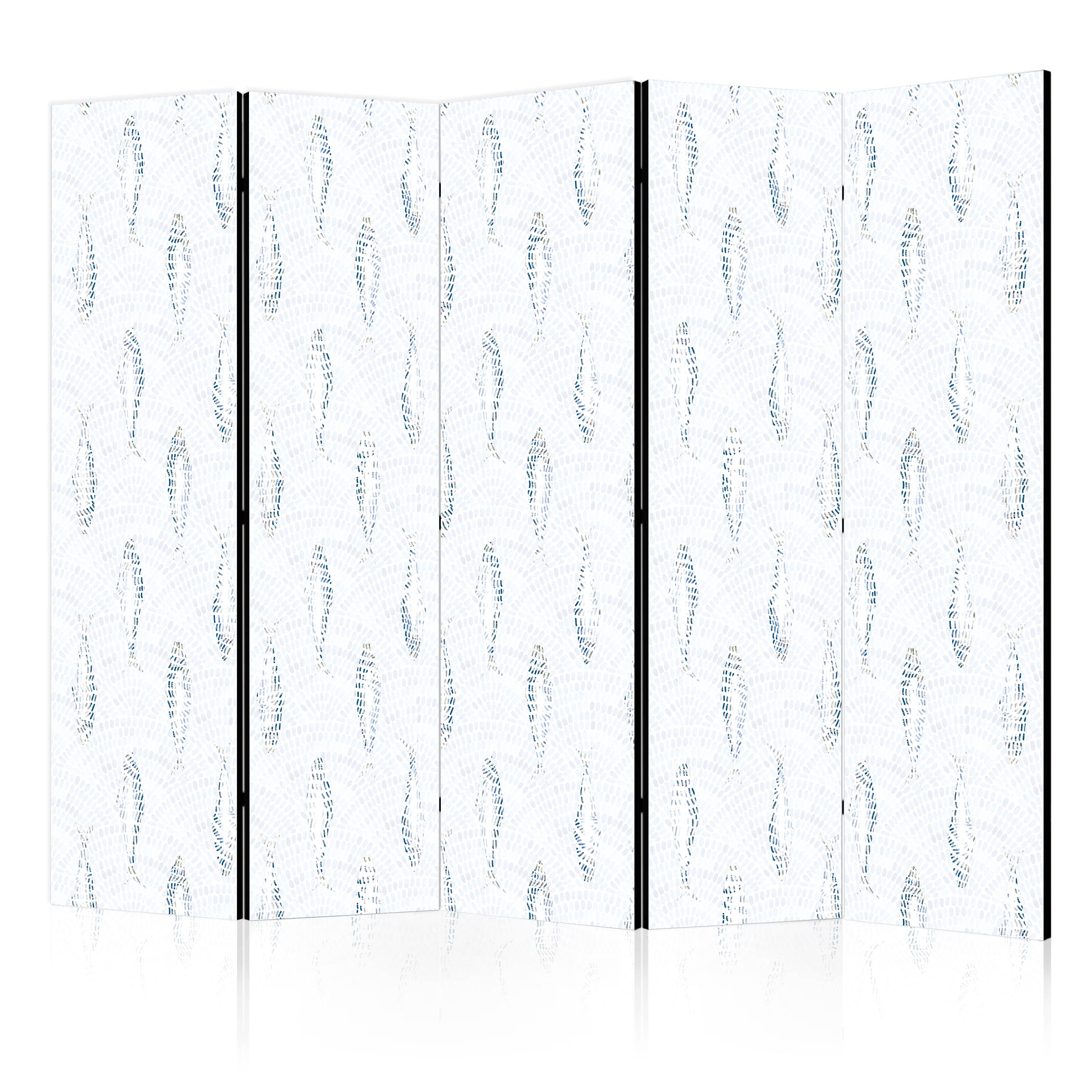 Room Divider - Blue Fish Mosaic Pattern (5-panel) - Room Dividers