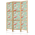 Japanese Room Divider with Koi Fish Pattern in Orange-Cream on Green-Mint