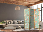 Japanese Room Divider with Koi Fish Pattern in Orange-Cream on Green-Mint