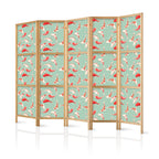 Japanese Room Divider with Koi Fish Pattern on Green-Mint